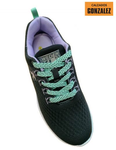 deportivos mujer negros cordones colores